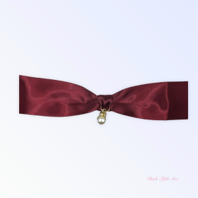 Burgundy Satin Bow & Pearl Necklace