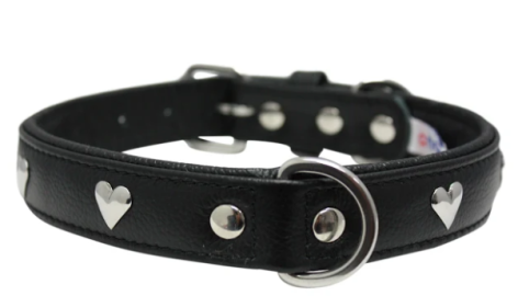 Rotterdam Hearts Dog Collar by Angel 22" X 1" ,Midnight Black