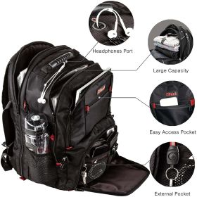 Extra Large RFID-Safe Travel Black Backpack Unisex TSA Friendly