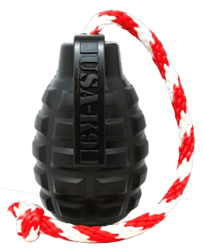 USA-K9 Grenade Durable Rubber Chew Toy, Treat Dispenser, Reward Toy, Tug Toy, and Retrieving Toy (Color: Black, size: medium)